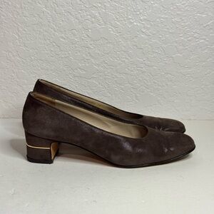 Salvatore Ferragamo Pumps Women’s Suede Brown Block Heel Size 8.5 B
